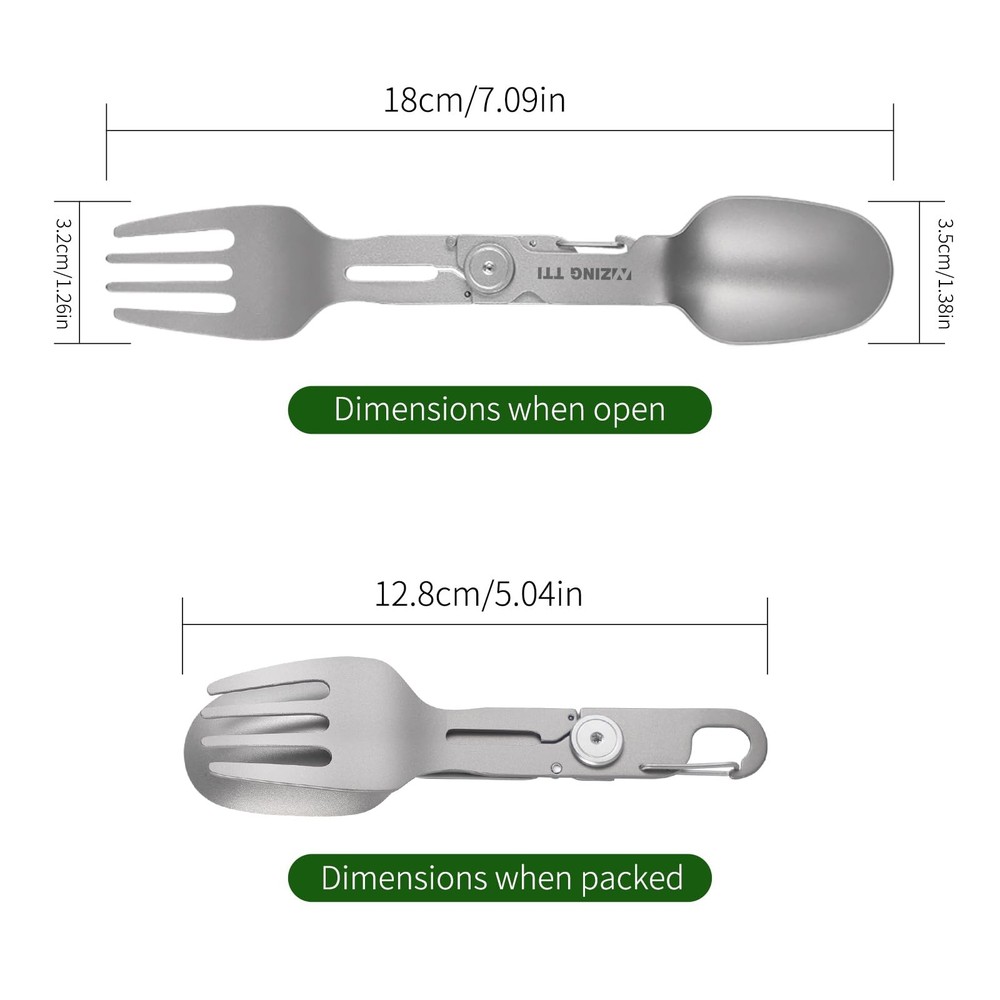 Titanium Tableware Set, 2 in 1 Removable Foldable Tableware, Fork and Spoon,