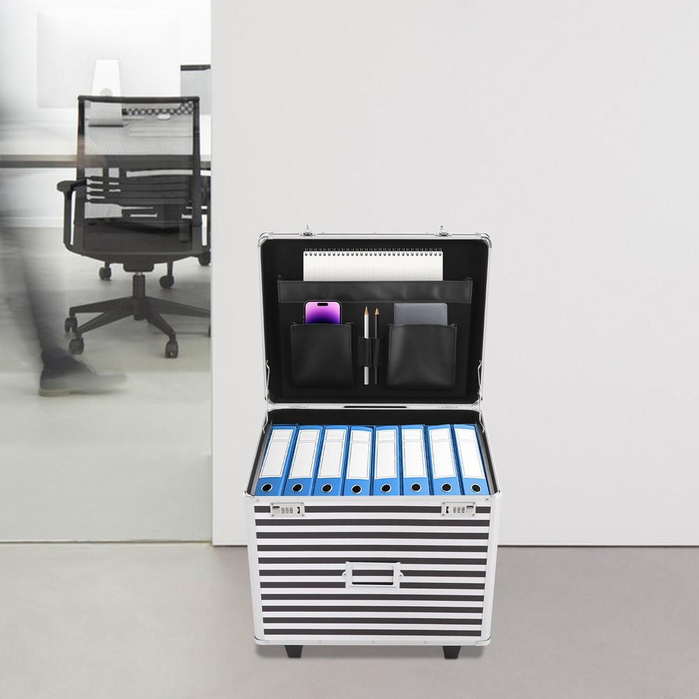 Striped style Rolling File Storage Case, Lockable File Box with Telescopic Pole