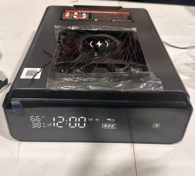 Biometric Discreet Gun Safe with 12-Hour Time Clock Display, Wireless Charging