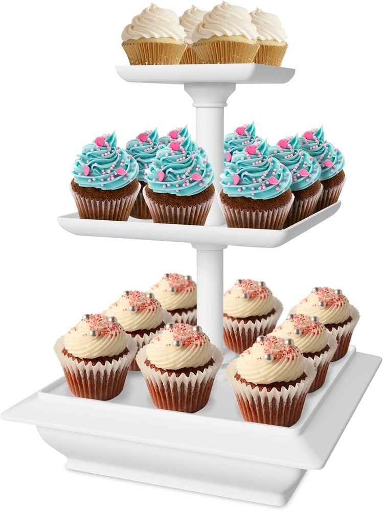 3 Tier Square Cupcake Display Stand White