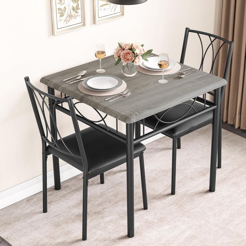 Dining Table Set for 2, Square Dinner Table Sets with 2 Upholstered Chairs