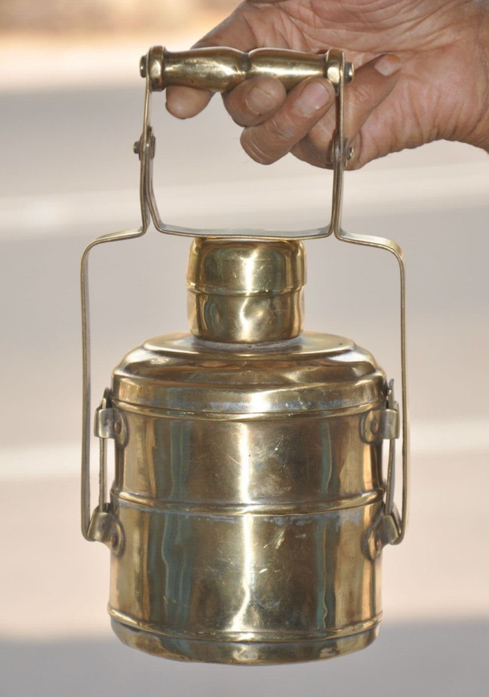 Vintage 2 Compartment Brass Handcrafted Solid Heavy Lunch/Tiffin Box