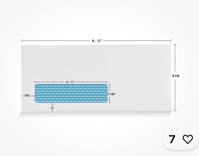 500 #10 Single Left Window Security Tinted Envelopes, Gummed Closure