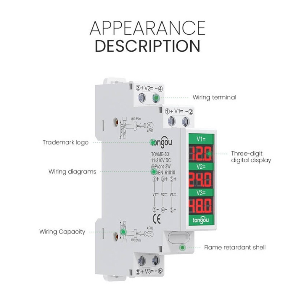 DC Voltage Detector Din Rail Voltage Meter LED Voltage Display Secure Position