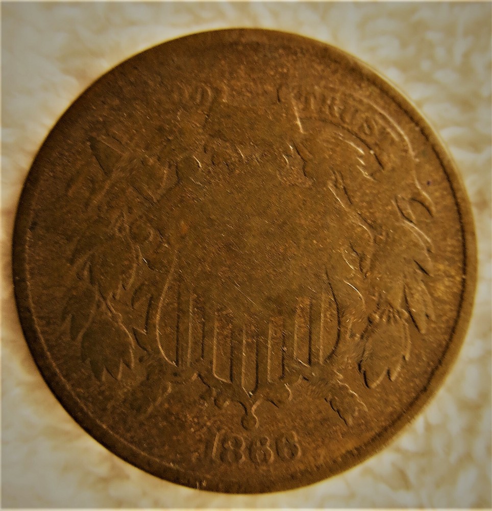 coin two cent 1866 Copper Philadelphia Mint I ship US only