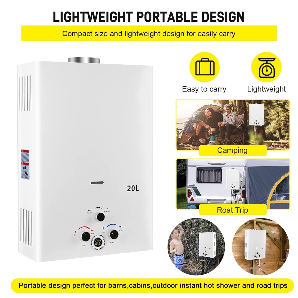 Tankless Water Heater Propane 5.26GPM 20L Outdoor Portable Gas Hot Water Heat...