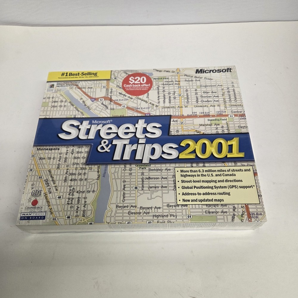 Vintage Microsoft Streets & Trips 2001 PC Software Program Brand, New Sealed