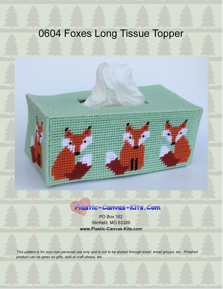 Foxes Long Tissue Topper-Plastic Canvas Pattern or Kit