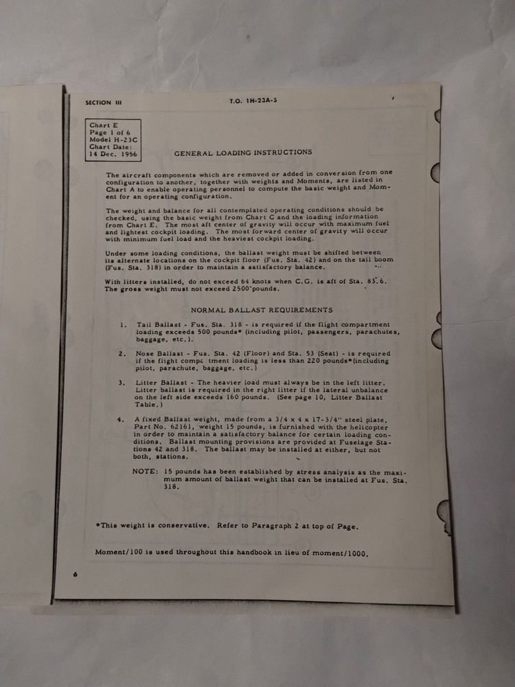 Hiller Helicopters USAF Series H-23C Basic Weight Checklist & Loading Data-Copy