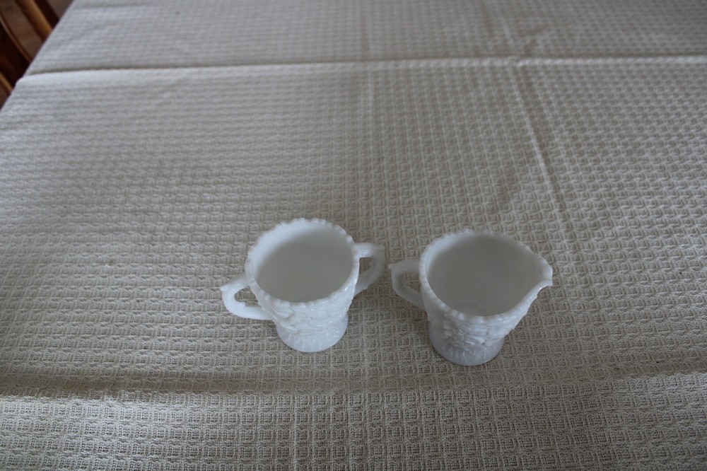 Westmoreland Vintage Creamer & Sugar Bowl Raised Maple Leaf Pattern