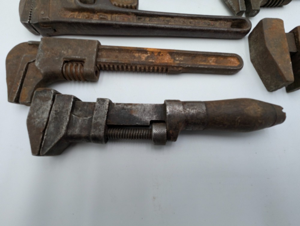 6 Ridgid & other antique vintage Adjustable Monkey Pipe Wrench