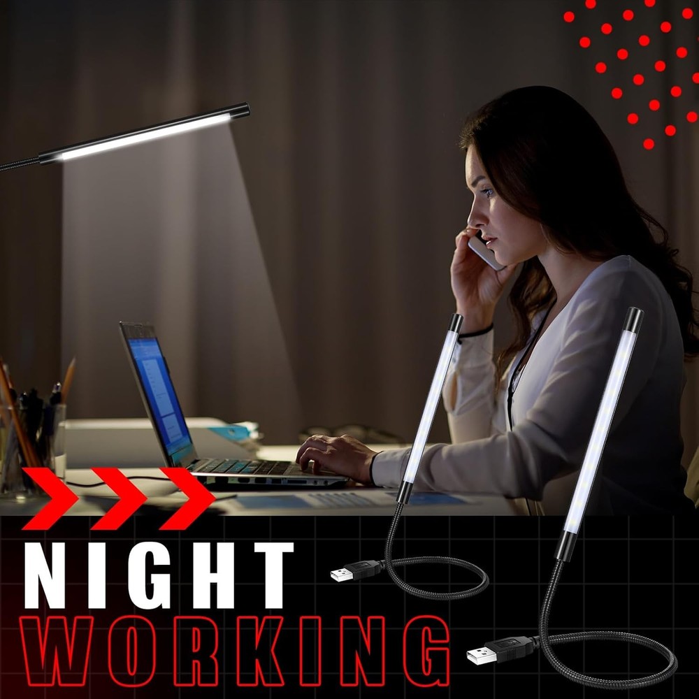 2 Pieces USB LED Light for Laptop Keyboard Gooseneck Computer Black