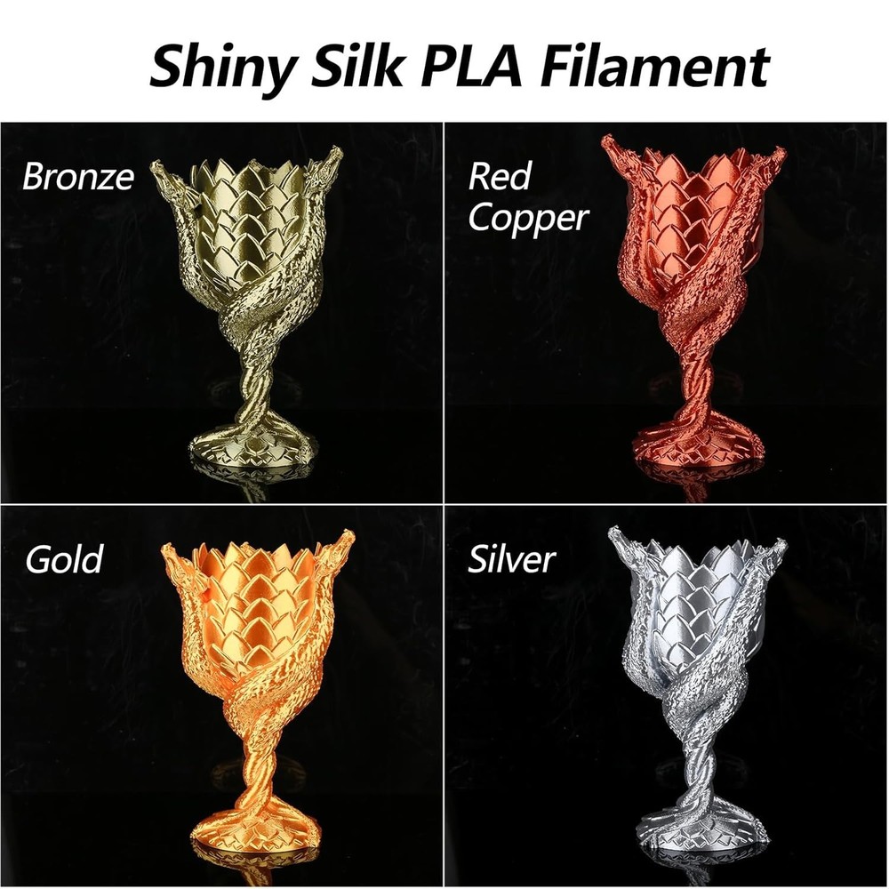 1.75mm Silk PLA Filament Bundle - 4 Spools Gold, Silver, Bronze, Copper