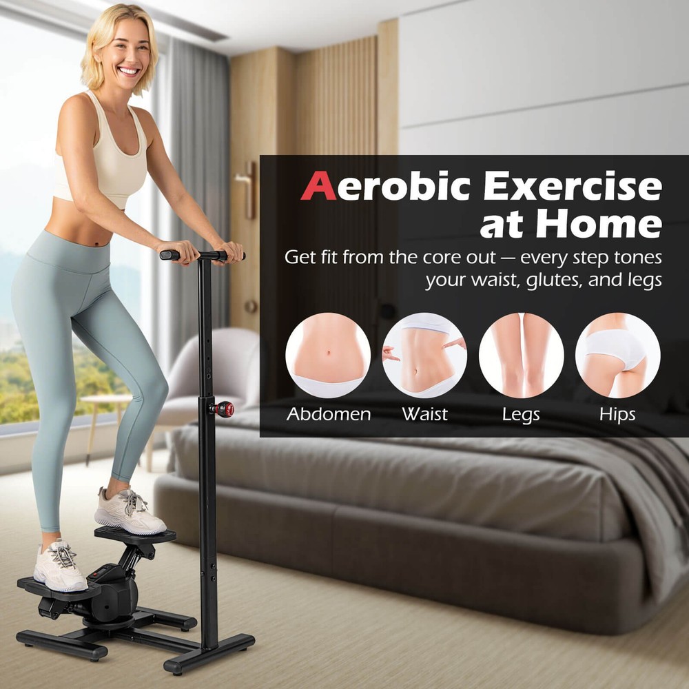 Steppers for Exercise w/Height-Adjustable Handlebar & Non-slip Pedals