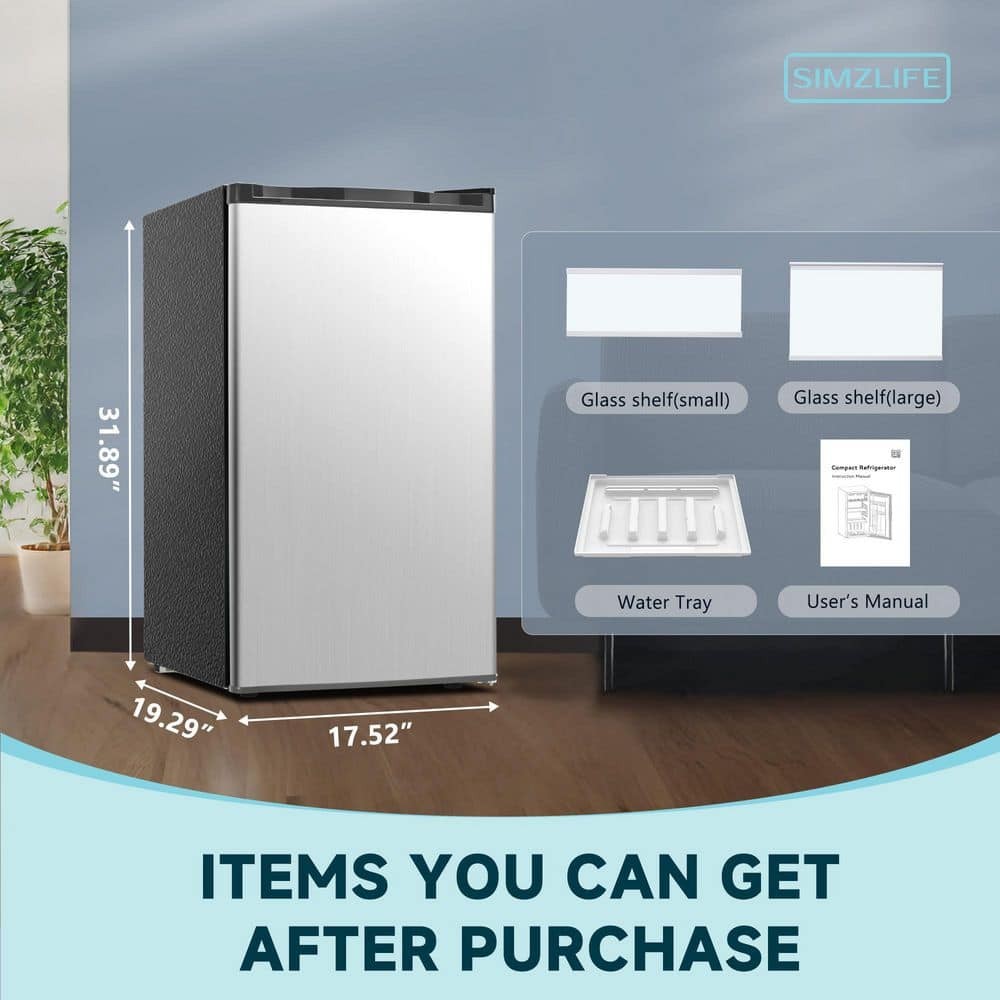 SIMZLIFE 3.2 Cu Ft Compact Mini Refrigerator with Freezer Silver
