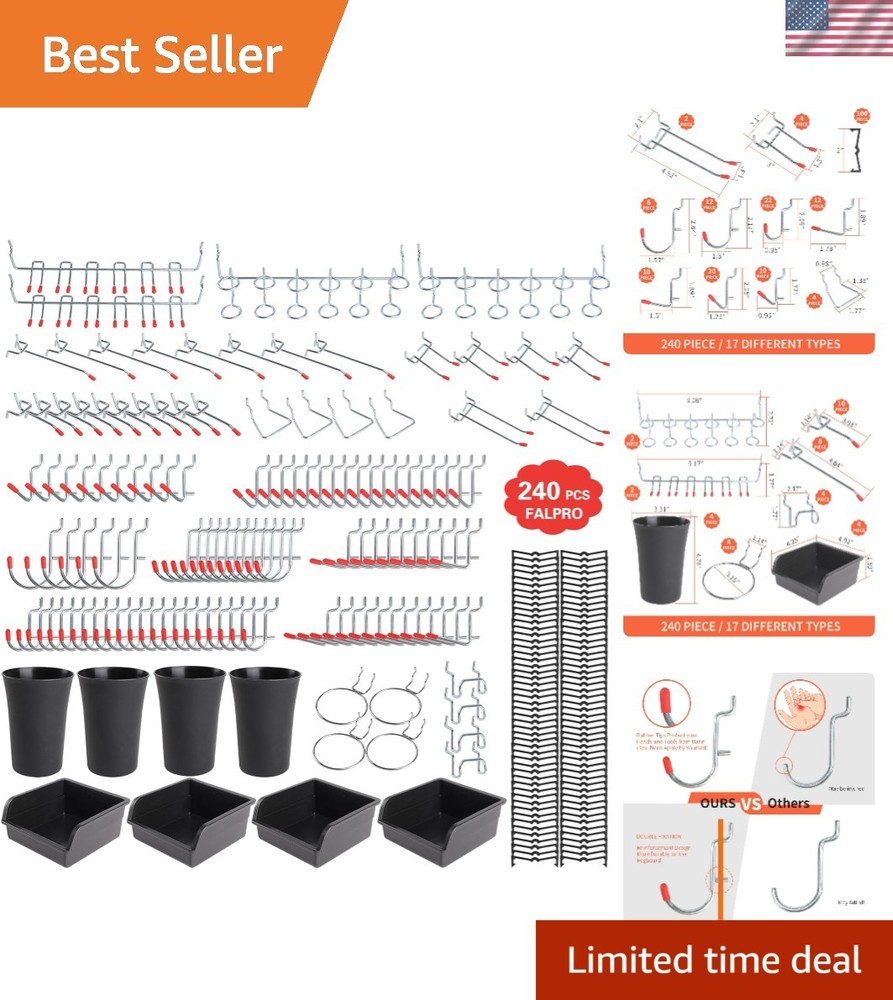 Durable Rust-Resistant Pegboard Hooks Set - 240 Count for Garage and Workshop