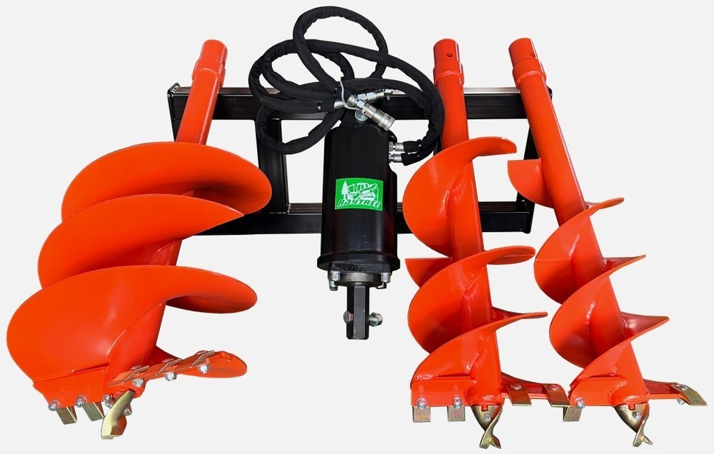 Raytree Skid Steer Attachment Auger Post Hole Hydraulic Digger 6, 12, & 18 Bits