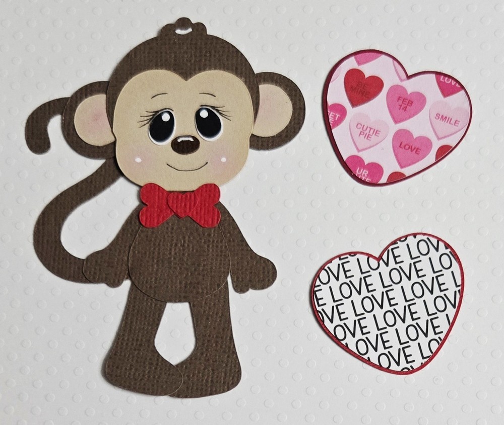 Valentines Monkey Boy Set. Scrapbook, Card making Paper Piecing