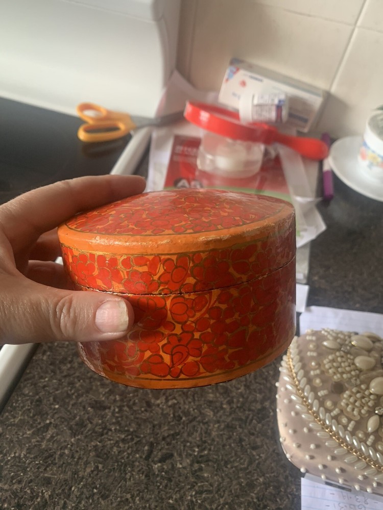Vintage Orange Boho Kashmiri Box - Boho Trinket Box