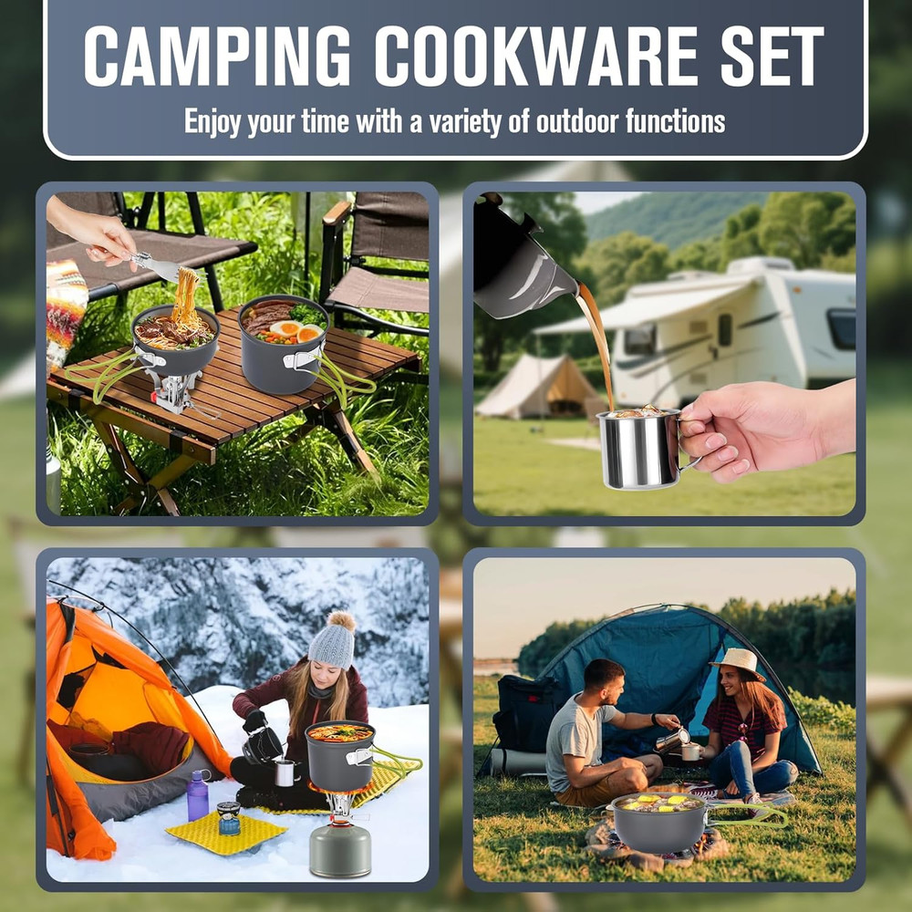 Camping Cookware Set, 16Pcs Lightweight Backpacking Mess Kit with Camping Pots a