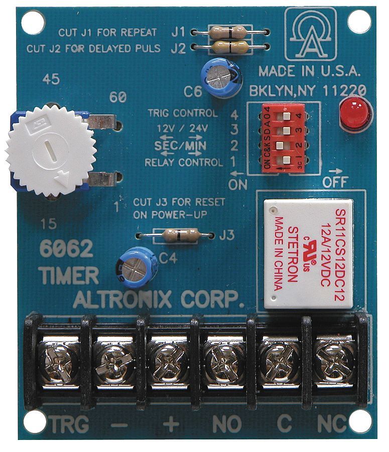 Altronix 6062 Timer, Multi-Purpose, 12/24VDC 1 Second to 60 Minutes, Board