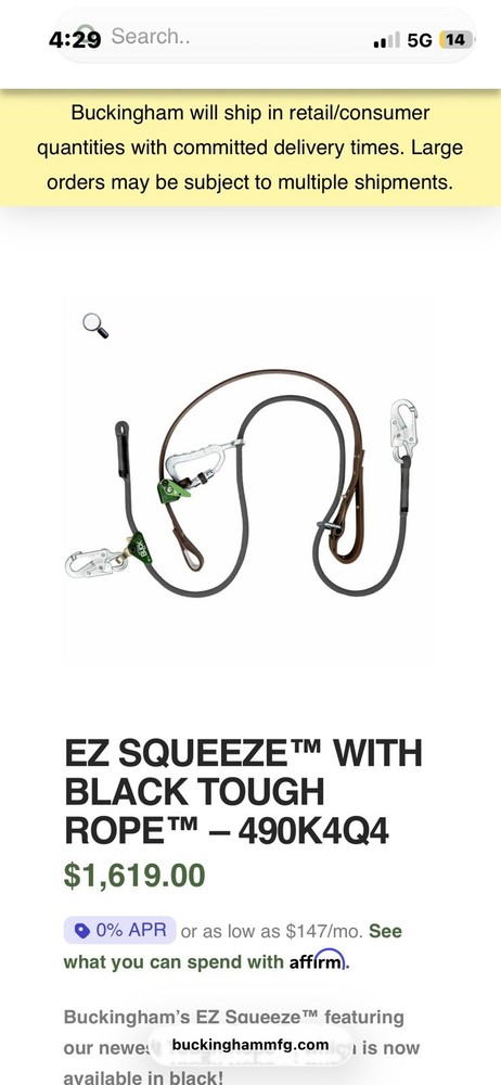 Buckingham BUCK Squeeze Lineman Tool Fall Restriction Kit. Read Description