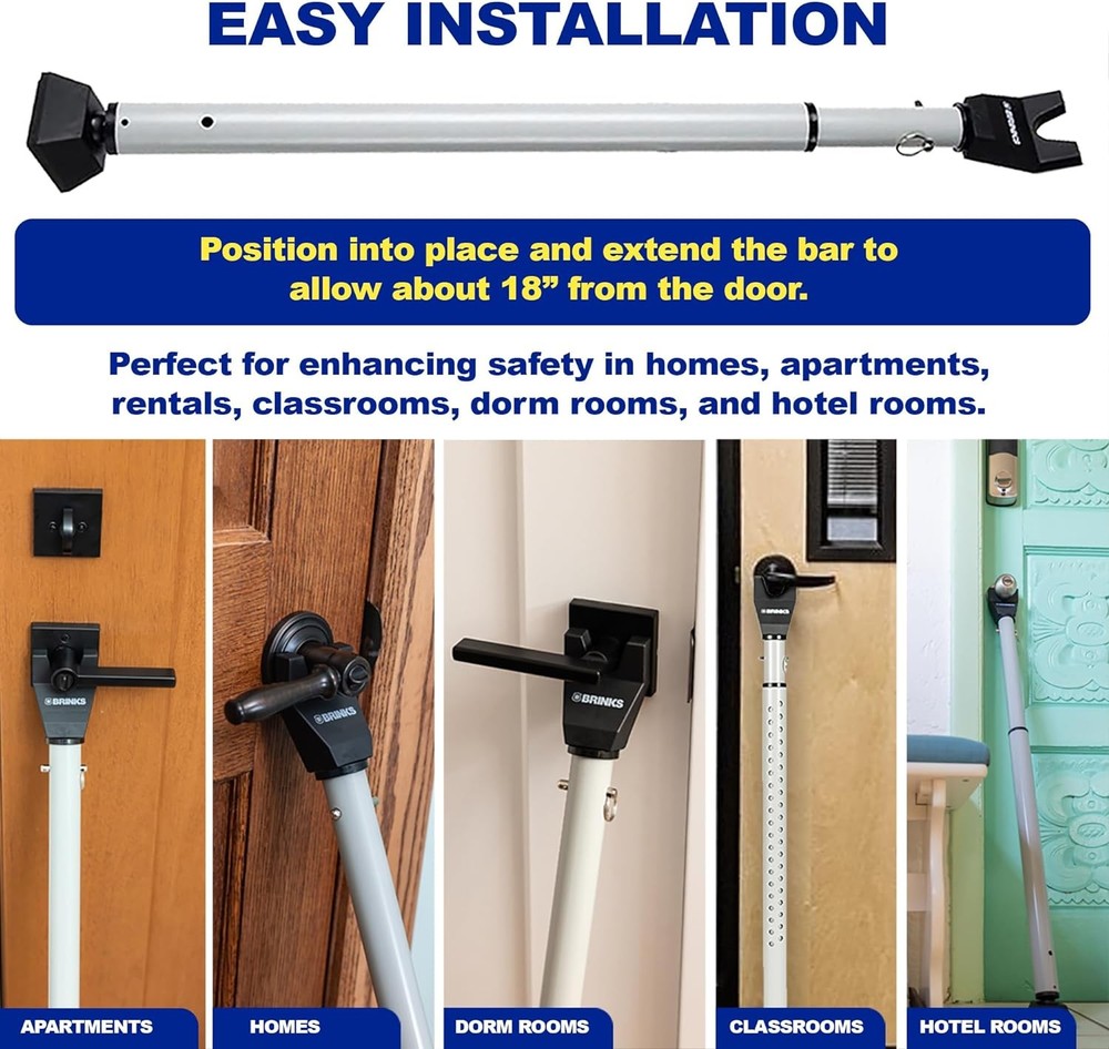 BRINKS Door Security Bar - Adjustable Brinks 1 Pack, Silver