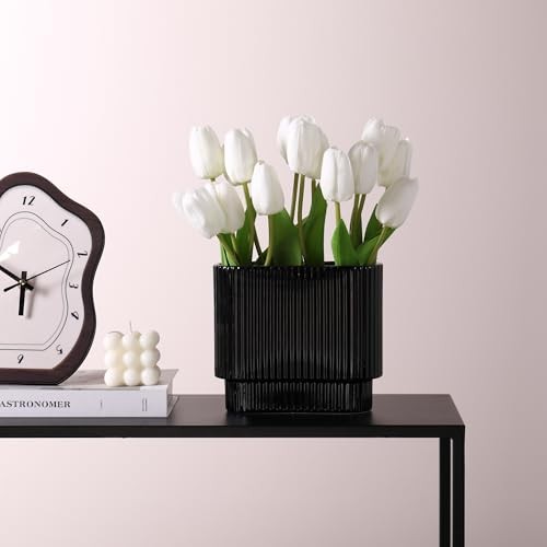 Ceramic Vase for Flowers, Decorative Boho Vase for Medium Rectangle Black