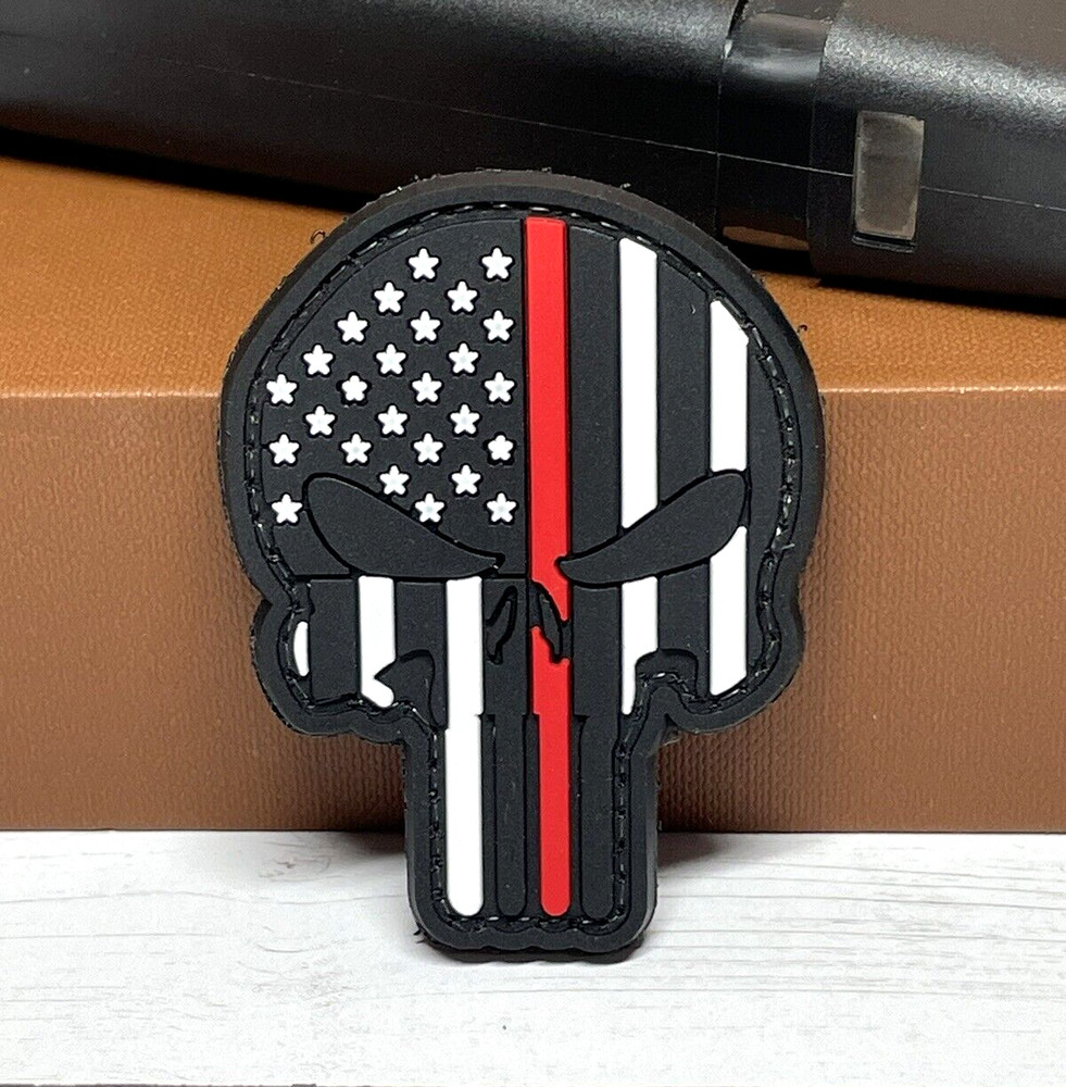 Punisher PVC Patch, Skull Tactical Morale Gun Thin Red Line Firefighter Patch