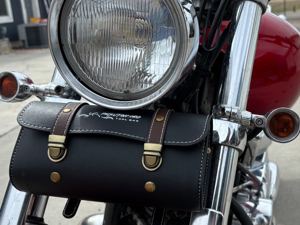 Leather Bag Pouch Motorcycle Front Fork Rear Sissy Bar Tool Kit Holder Storage