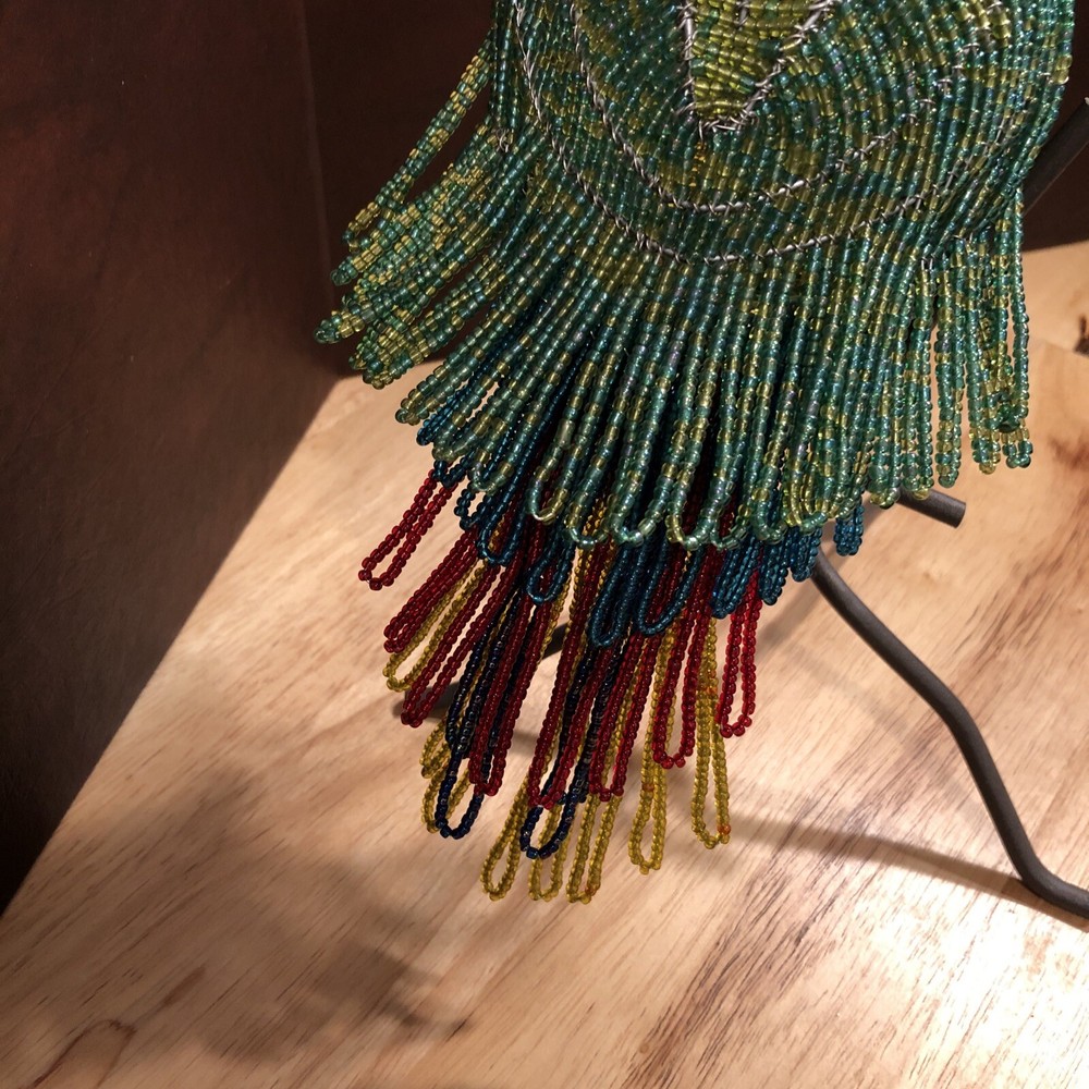 Parrot Sculpture with perch on stand Beaded Beautiful