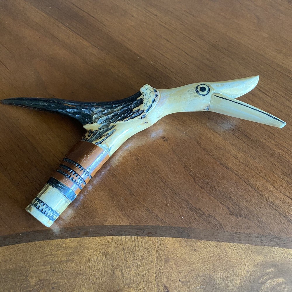 Vintage cane deer antler handle .