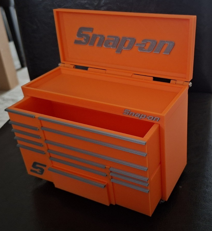 Snap-On Mini High Quality 3D Printed Toolbox (Orange) (Silver)