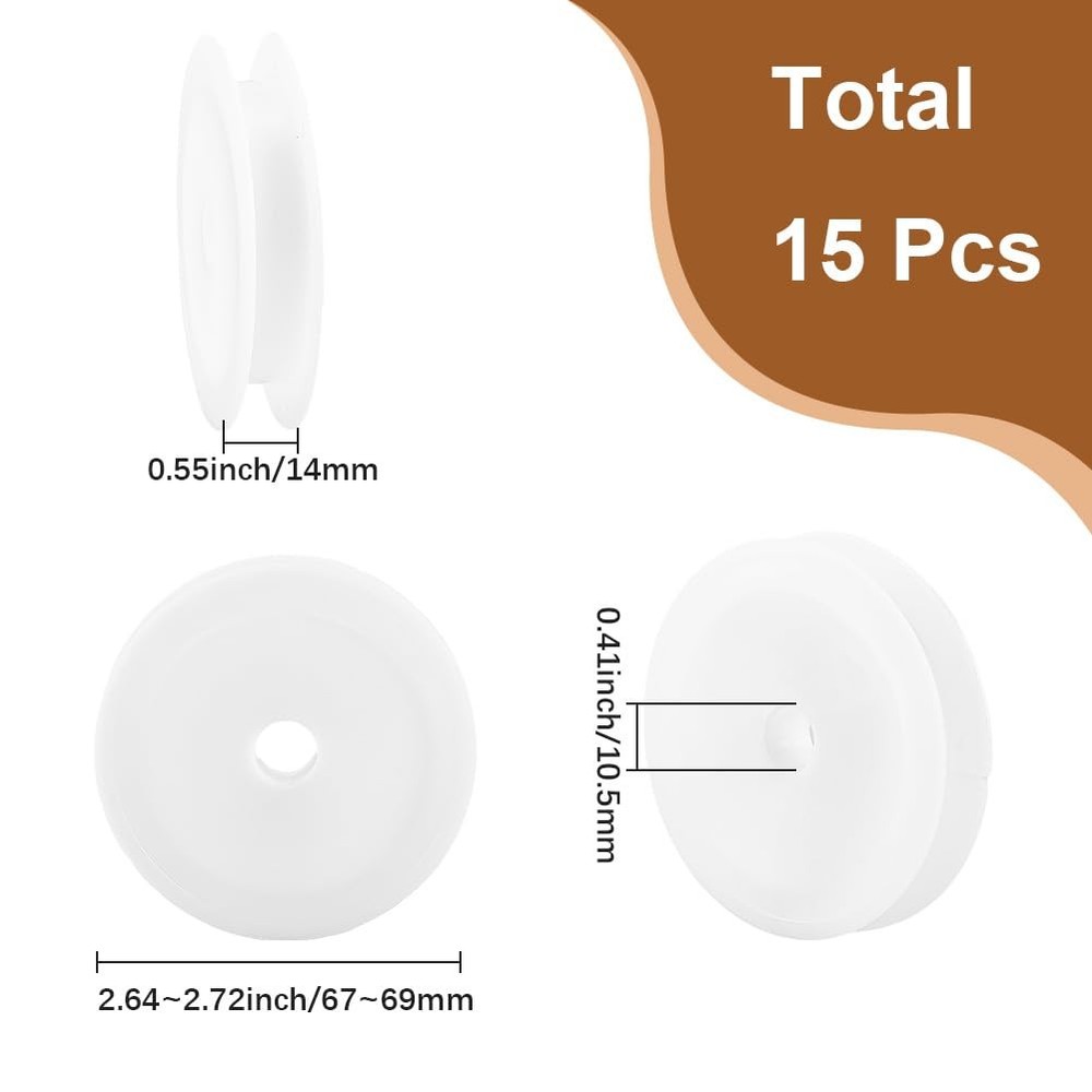 15Pcs Plastic Bobbins Empty Thread Spool White 6.9cm Large Diameter Flat Stri...