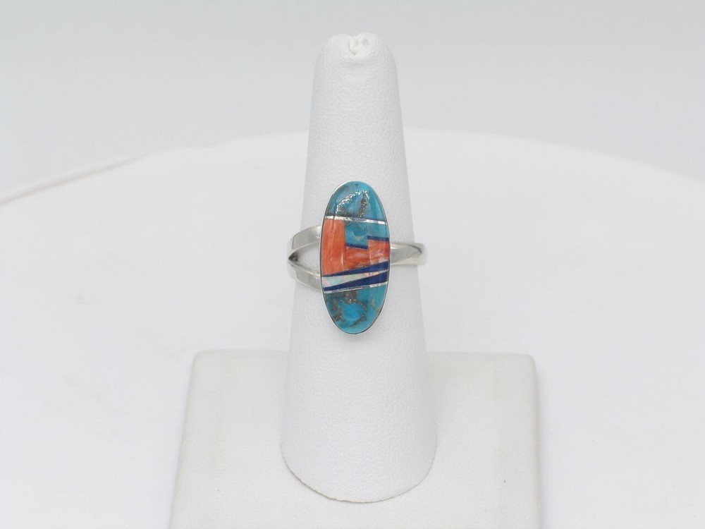 Native American Navajo Handmade Sterling Silver Multi-Stone Adjustable Ring