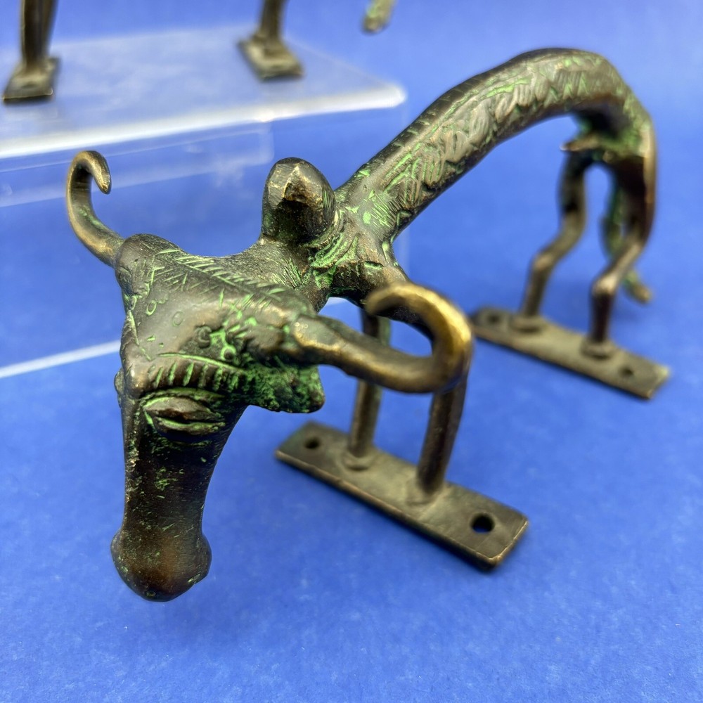 Ox Water buffalo 2x Door Handle Pull Solid Brass Ethnic Orissa India Knob Gate