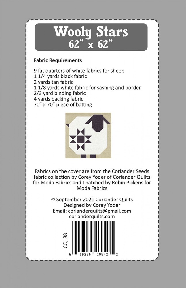 Wooly Stars Quilt Pattern Coriander Quilts By Corey Yoder, #188 62X62"