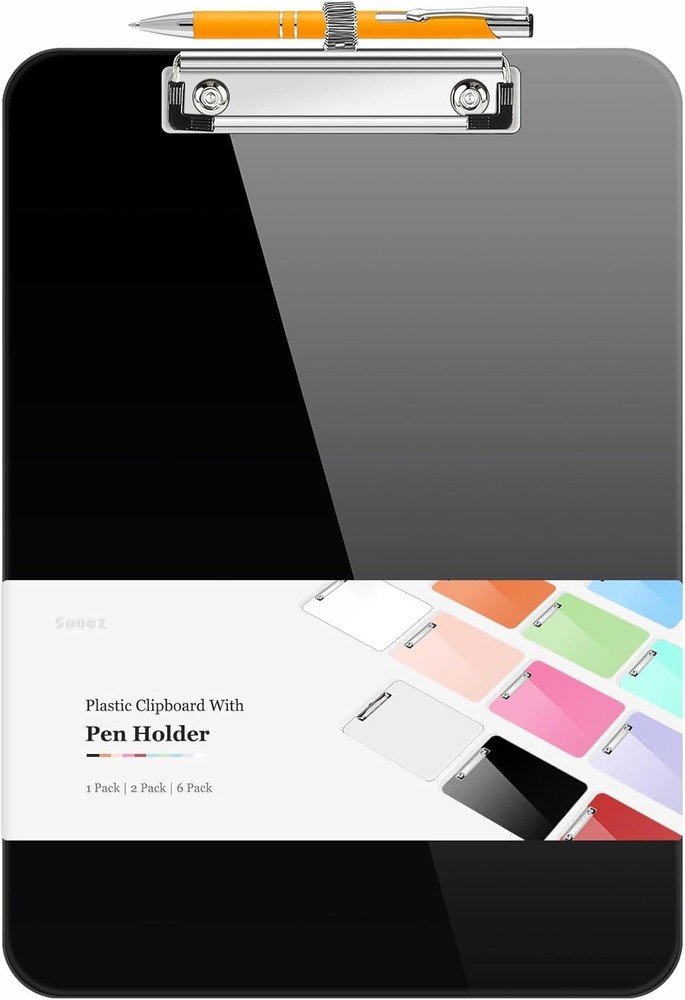 Smooth Writing Surface Clipboard, Strong Plastic with 100 Sheet Capacity - Black