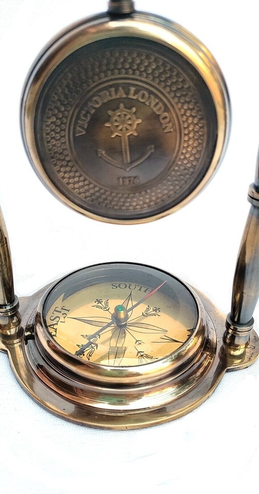 Maritime Compass Base Nautical Table Clock Ship’s Clock Antique Brass