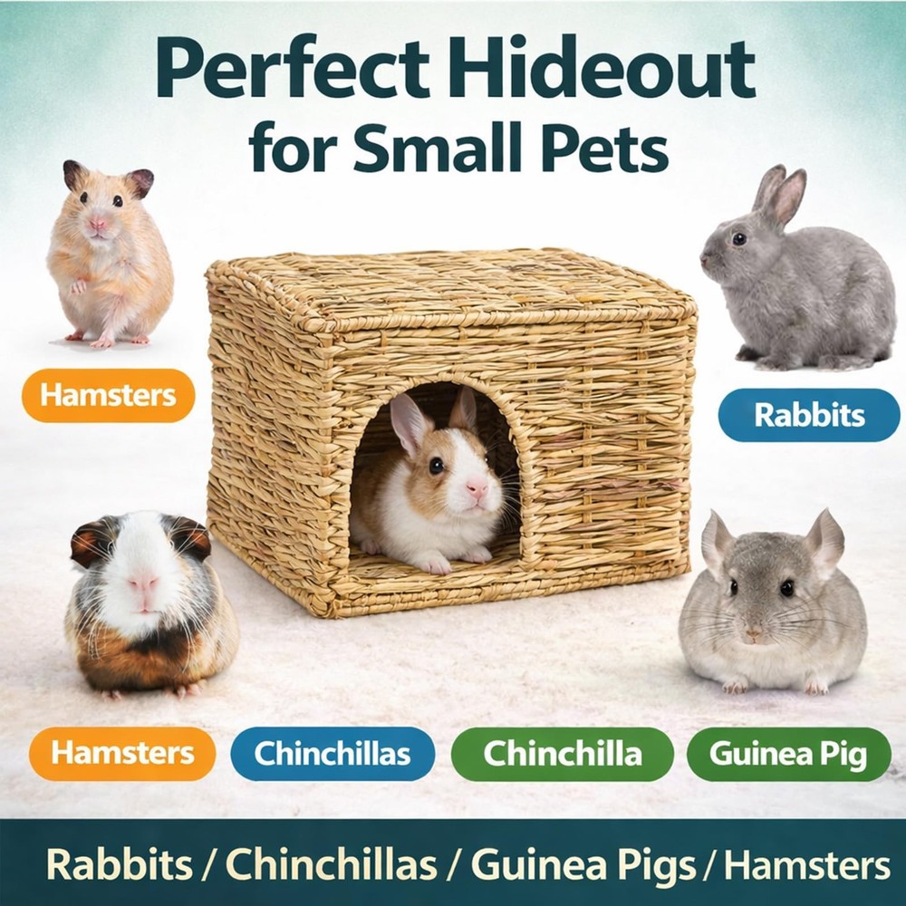 Extra Large Grass House for Rabbit, Foldable & Comfortable - Small Animal Hut...