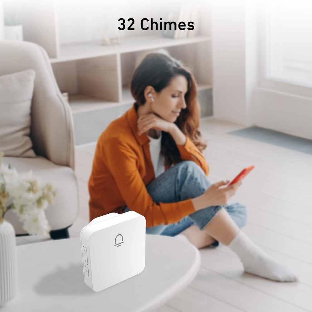 Wireless Doorbell 2 Buttons - Hassle-Installation, 1000ft Range, Adjustable V...
