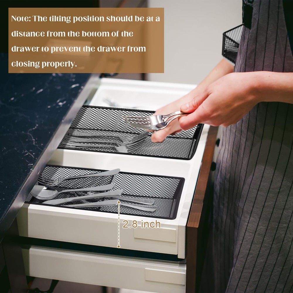 DOSTATNI 2 Pcs Mesh Silverware Drawer Organizer Cutlery Black