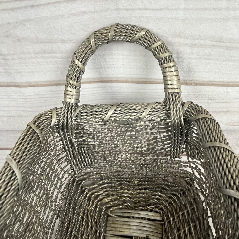 Vintage Gothic Woven Metal Wire Basket 16” x 6.5" x 3" Rectangular
