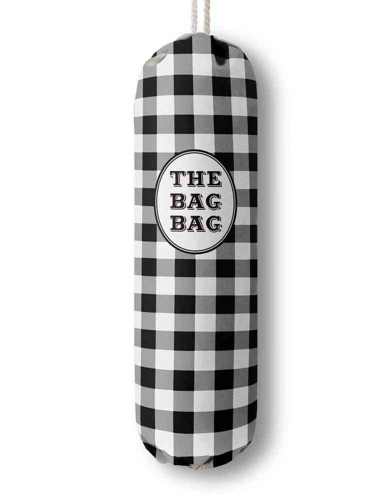 THE BAG BAG Plastic Bag Holder, Black and White Buffalo Check Plaid Grocery B...