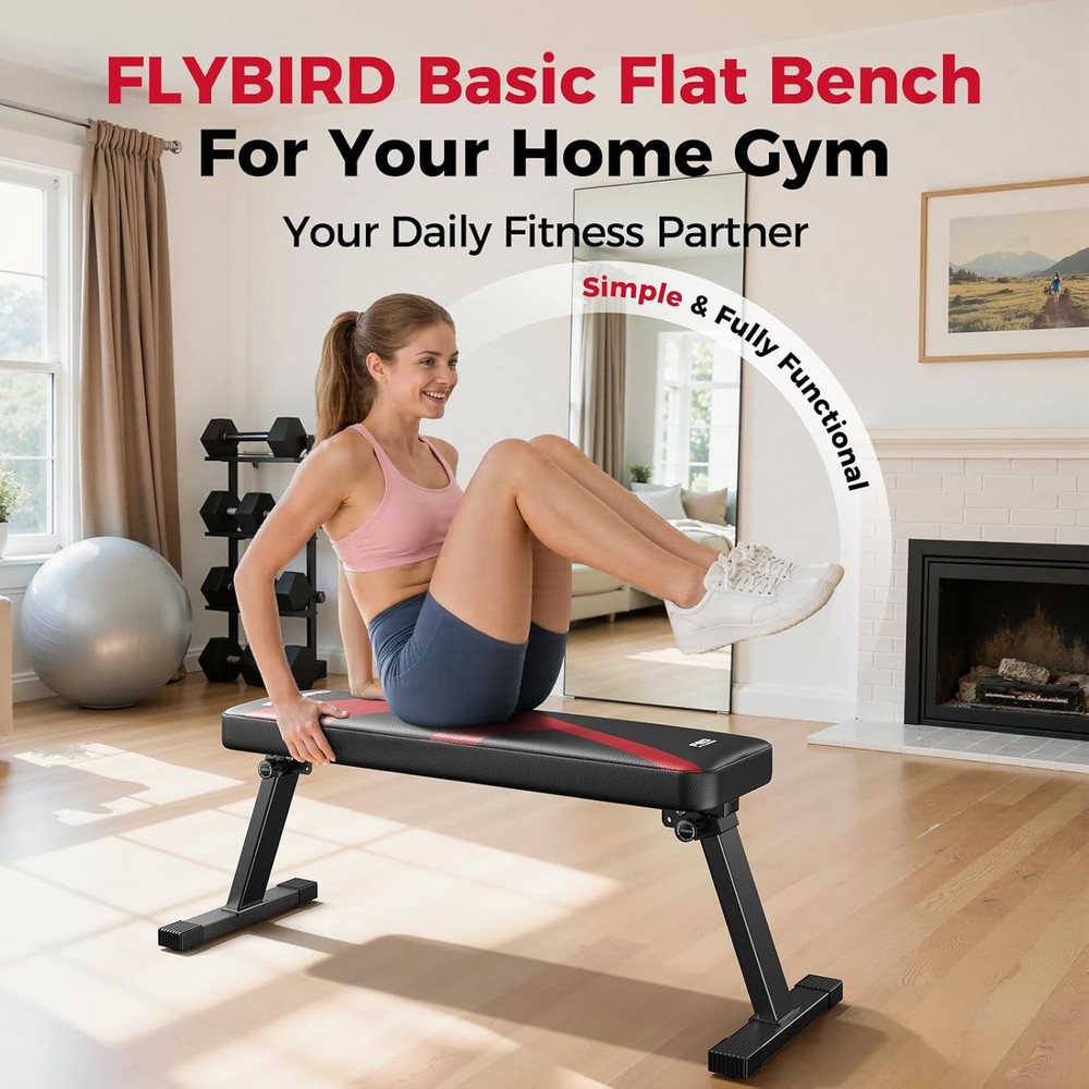Foldable Flat Weight Bench for Home Gym, Sturdy Strength Training Workout Bench,