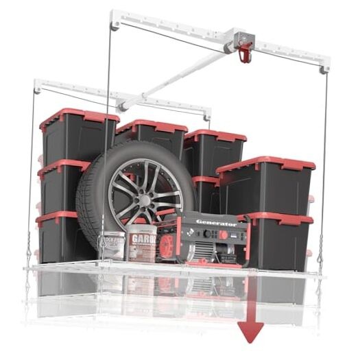 Overhead Garage Storage Rack, Adjustable Heavy-duty 4x4 Ft Ceiling White