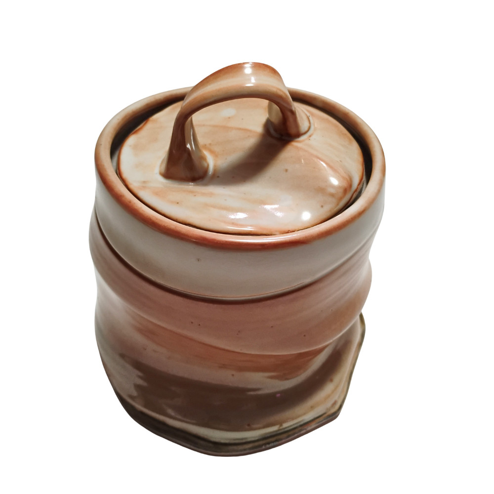 Signed Studio Pottery Lidded Canister | Gradient Peach Glaze | Handmade Ceramic