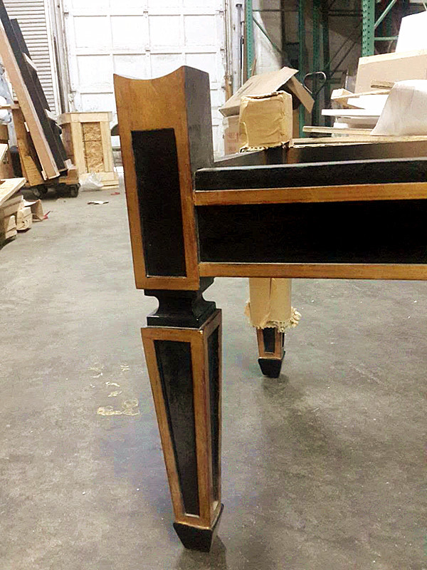 BLACK LACQUER RAW FRAME BENCH WITH GOLD LEAVE ACCENT NEW