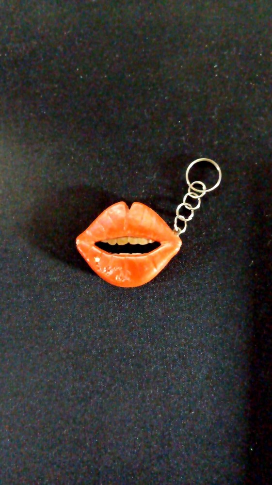 2 Lip Bite Mouth Charms Red Ceramic Keychain