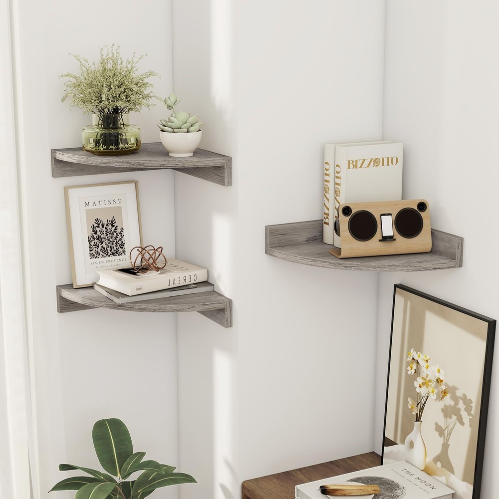 Corner Shelves 3-Pack for Bathroom & Kitchen, Space-Saving Floating Corner Wa...